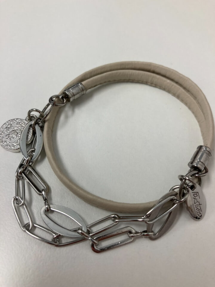 Bracelet cuir avec chaine argent - Bracelet empilé argent - Design Fixation
