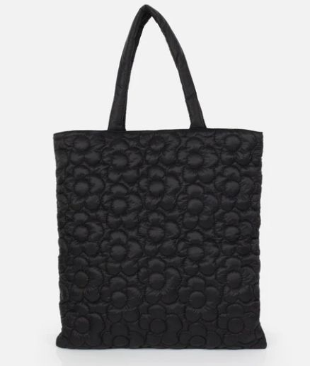 Sac cabas noir en nylon matelassé avec fleurs brodées - BG253B019 - Bizou