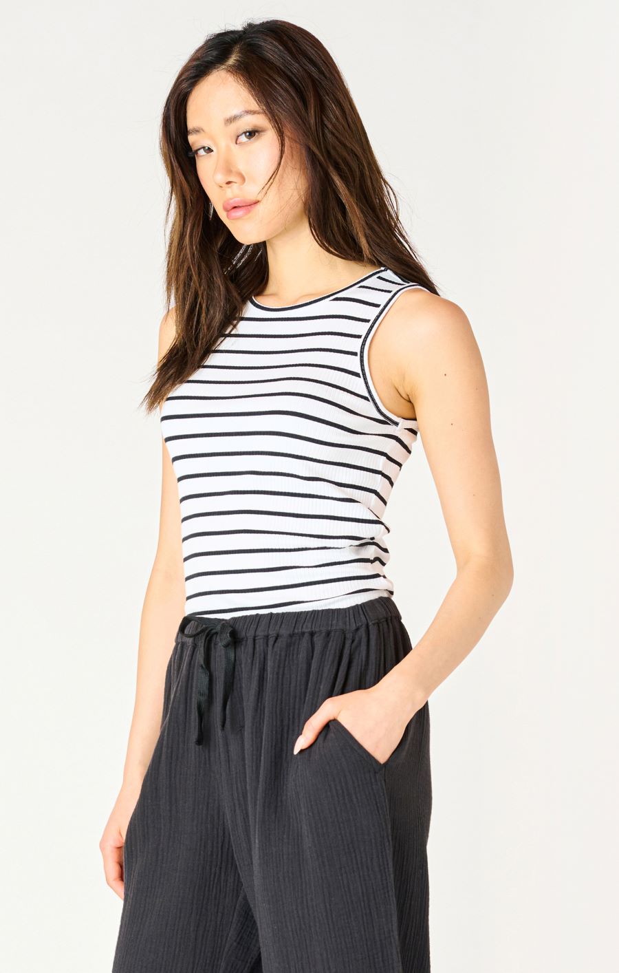 Camisole côtelé unie col rond