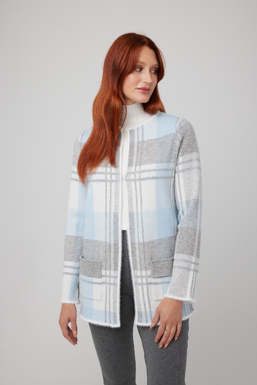 CARDIGAN TRICOT CARREAUX 2 POCHES
