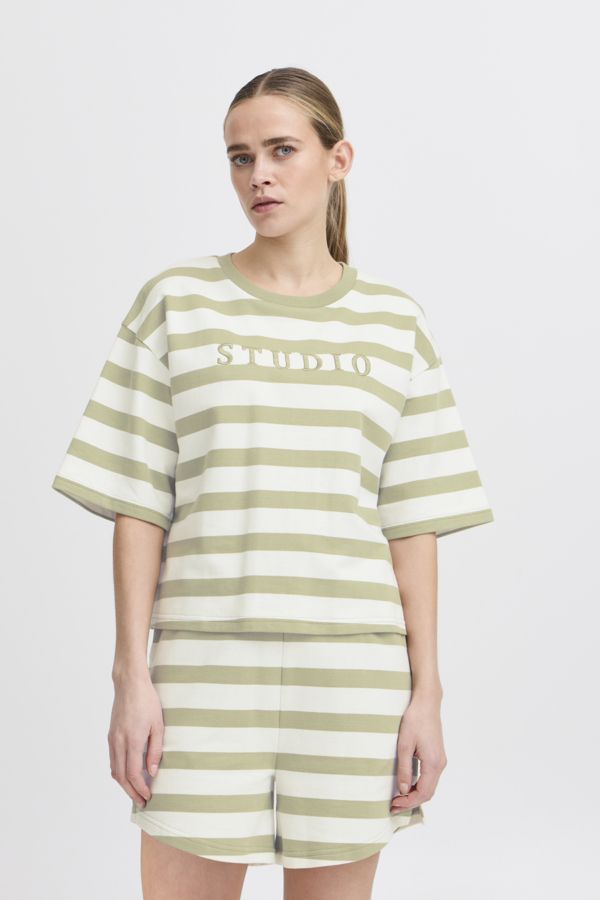 T-shirt col rond rayures - 20122776 - Ichi