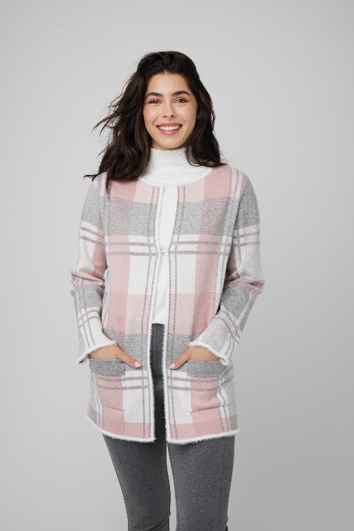 CARDIGAN TRICOT CARREAUX 2 POCHES