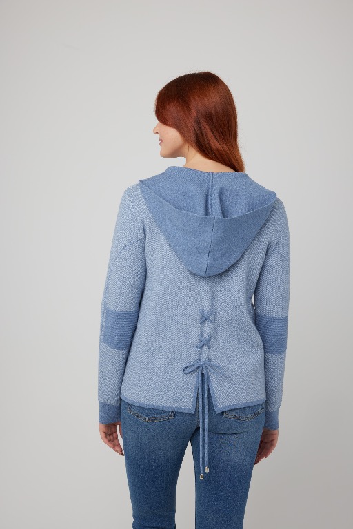 CARDIGAN TRICOT ZIP LACET BAS DOS