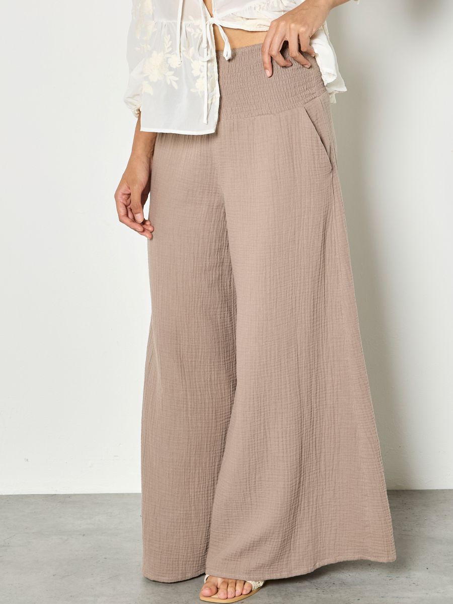 Pantalon coton jambe large - X181001 - Apricot