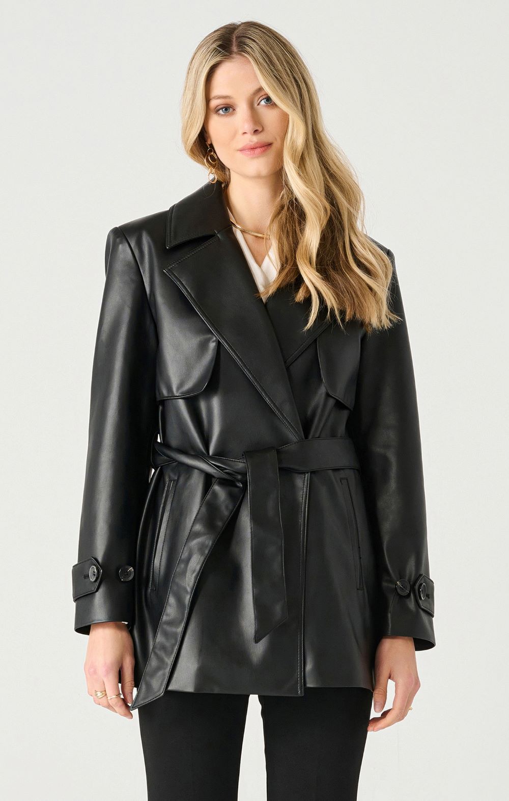 Trench simili cuir ceinture - 2429008 T - Black Tape