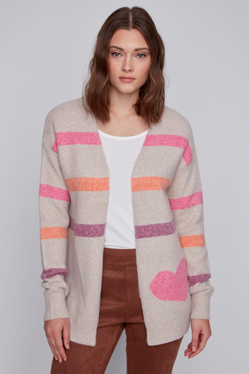 Cardigan ouvert tricot ligné