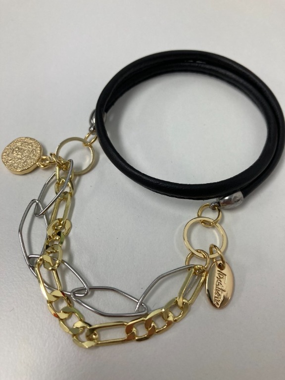 Bracelet cuir avec chaine or