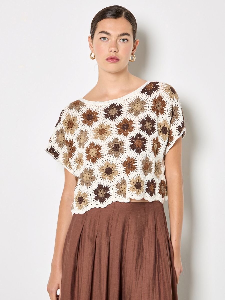 Top crochet et fleurs - X19308 - Apricot