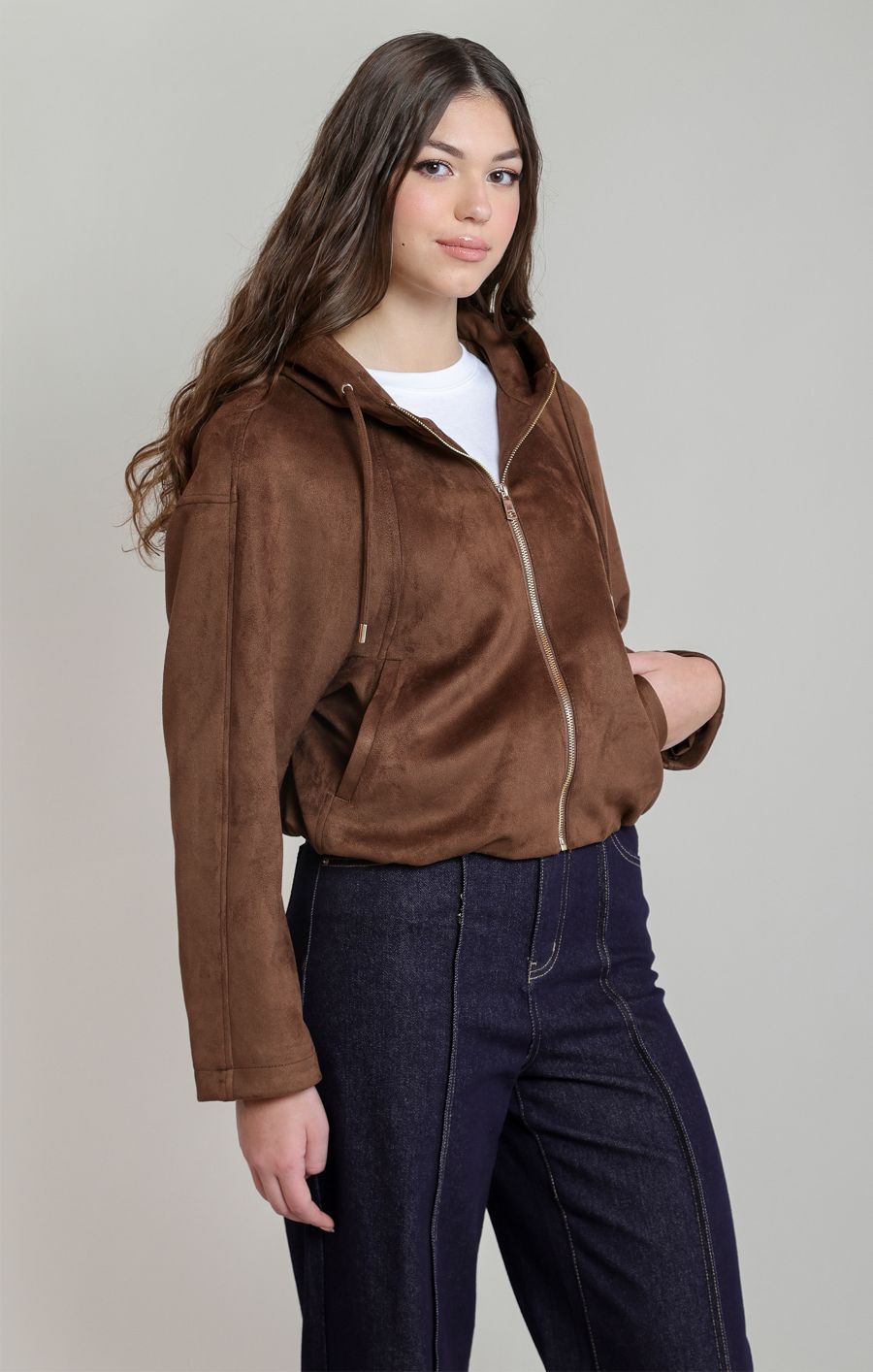 Cardigan suèdine capuchon