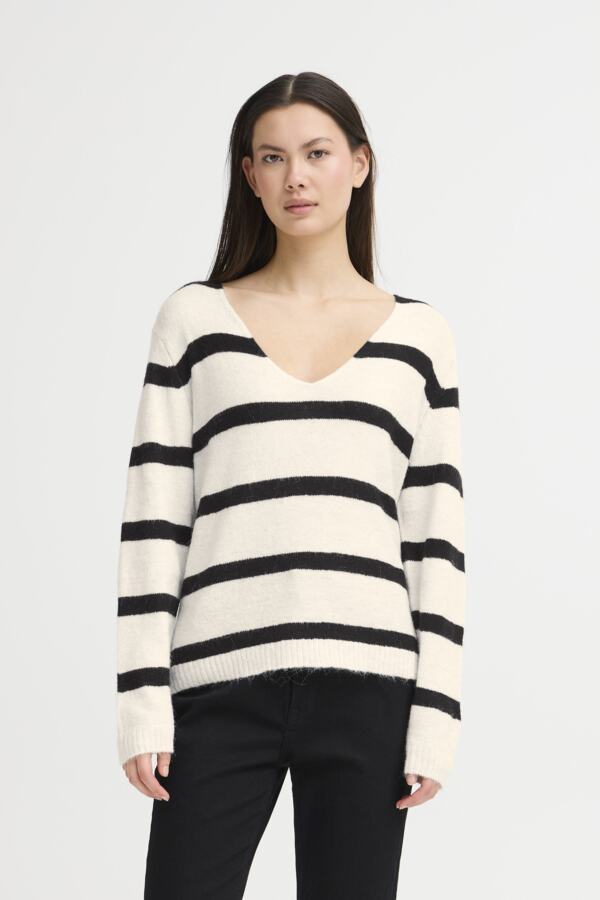 Chandail tricot v neck rayé - 20124162 - Ichi