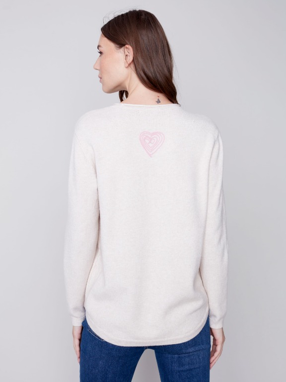 CHANDAIL TRICOT COL ROND COEURS BRODÉS