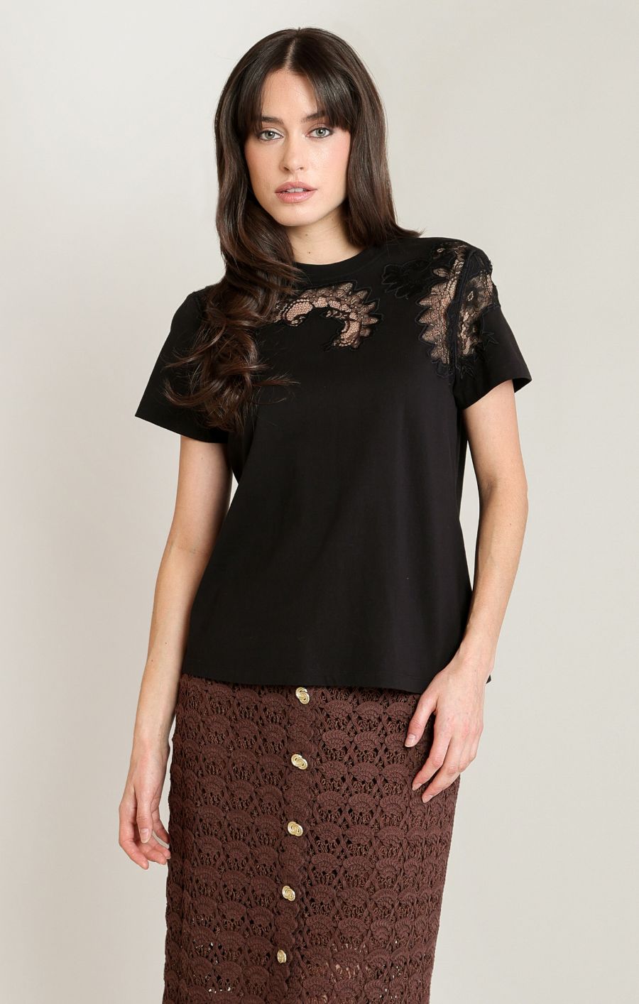 T-shirt uni insertion dentelle - 2824014 T - Black Tape