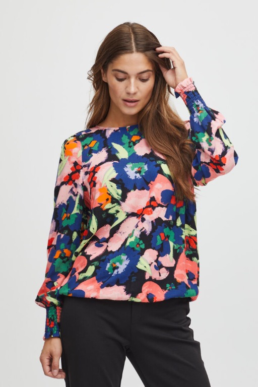 CHANDAIL A MOTIF LOOK BLOUSE COL ROND