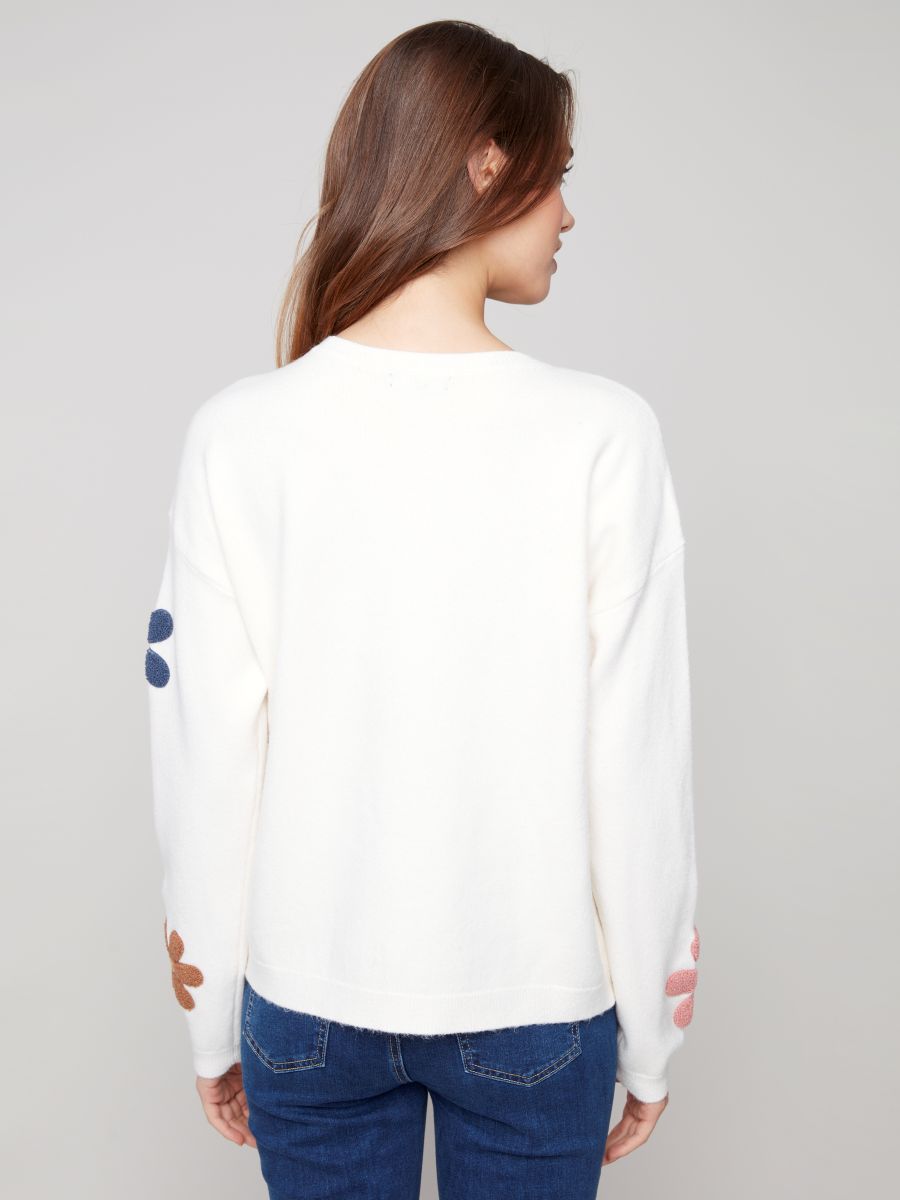 Chandail col rond fleurs