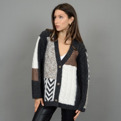 Cardigan long lainage patchwork