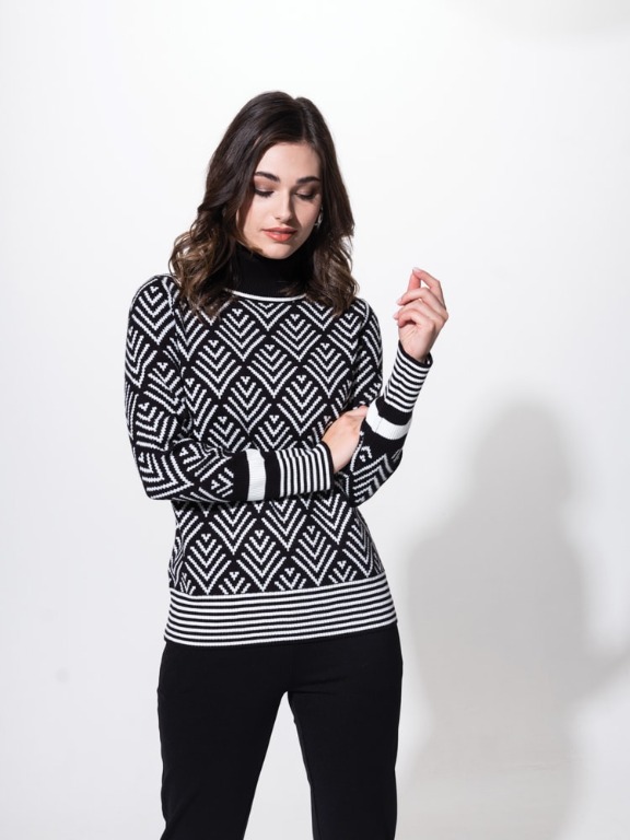 CHANDAIL TRICOT COL ROULÉ MOTIF AZTEQUE
