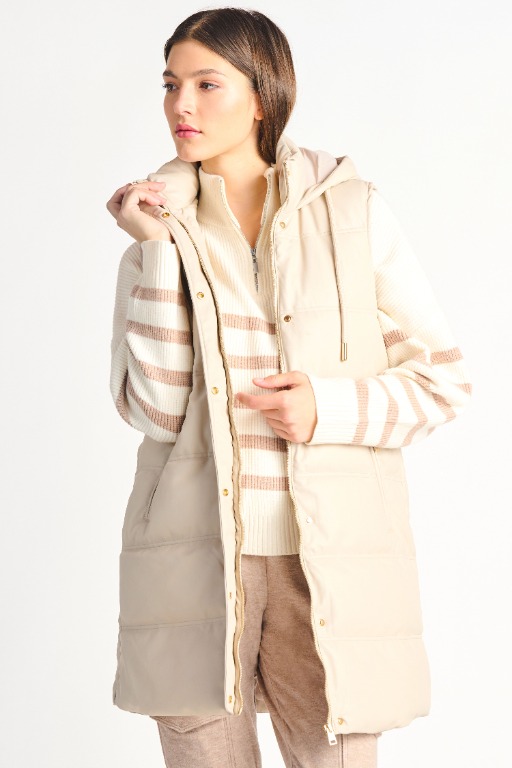 Veste sans manche longue simili-cuir