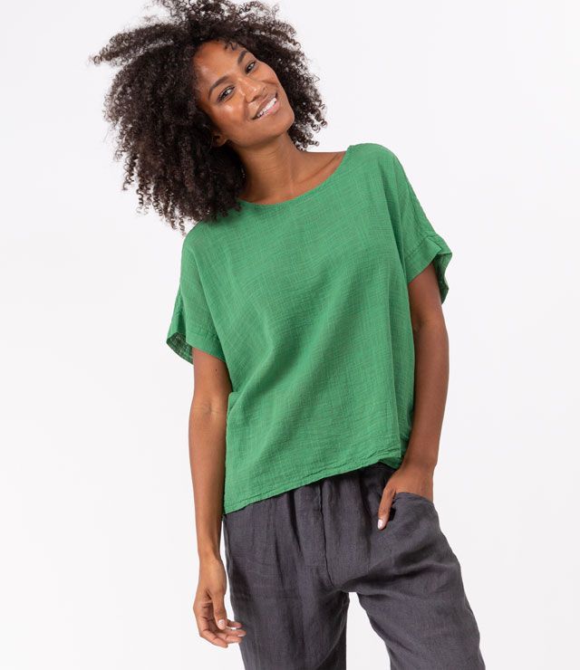 T-SHIRT BRODERIE DOS UNI HIGH LOW