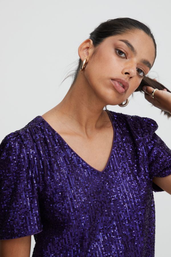 T-SHIRT CHIC PAILLETTES COL V DROIT