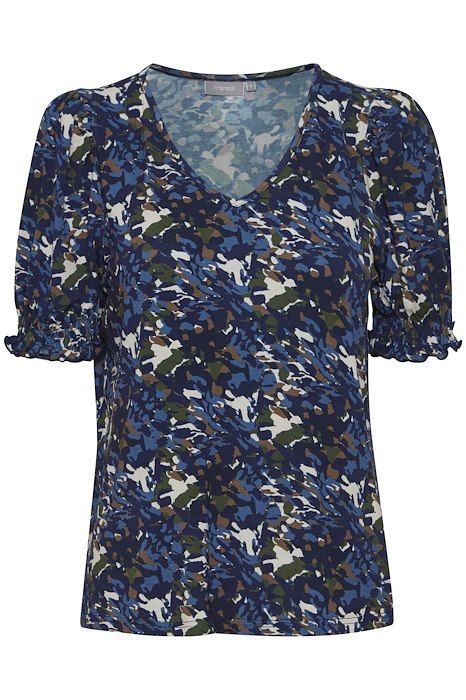 T-SHIRT COL V MOTIF MCH ELASTIQUEFRILL