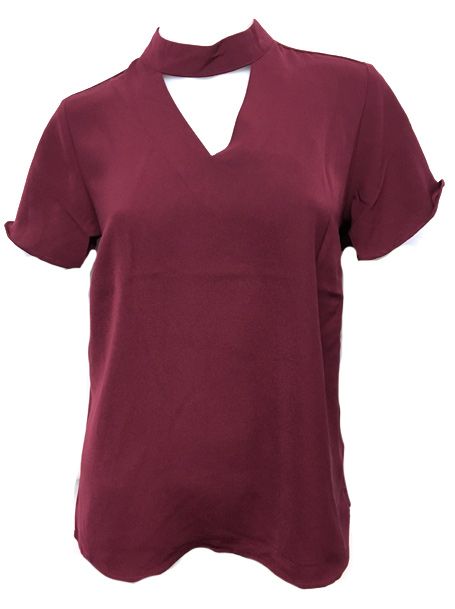 BLOUSE M/C V NECK BANDE COU UNIE