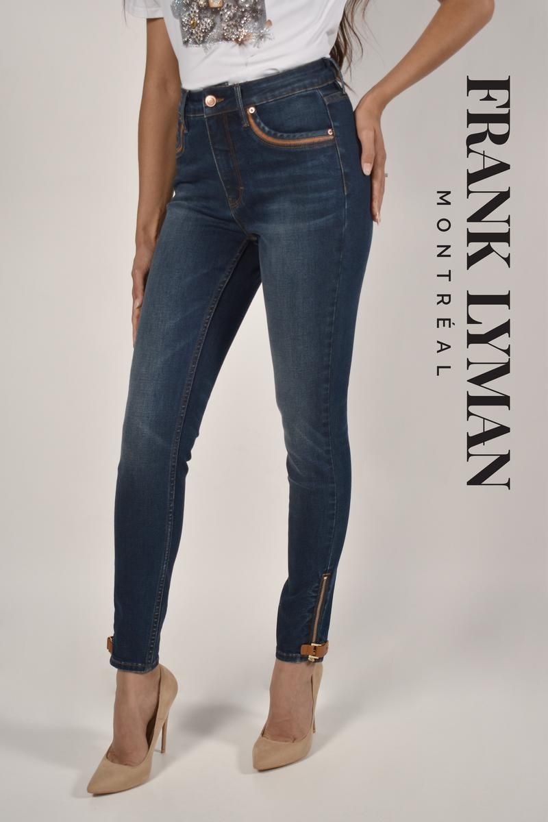 JEANS PIPING CUIRETTE ZIP BAS
