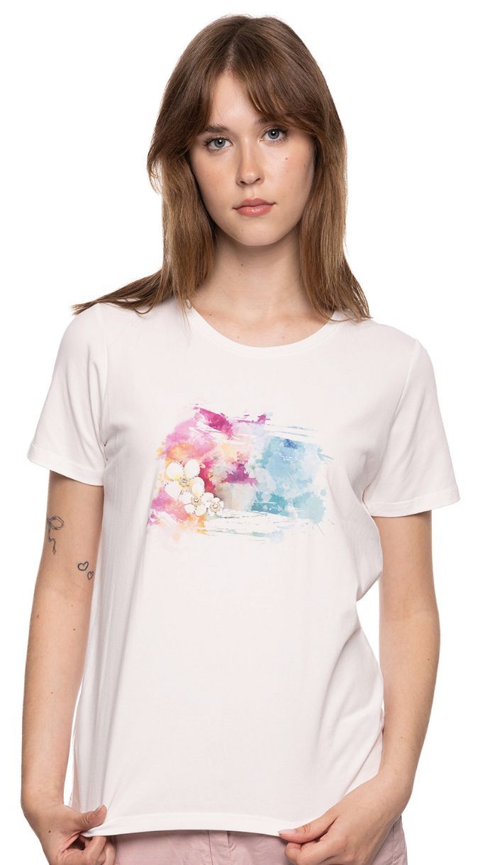 T-SHIRT CHIC UNI IMPRIMÉ AVANT PERLES