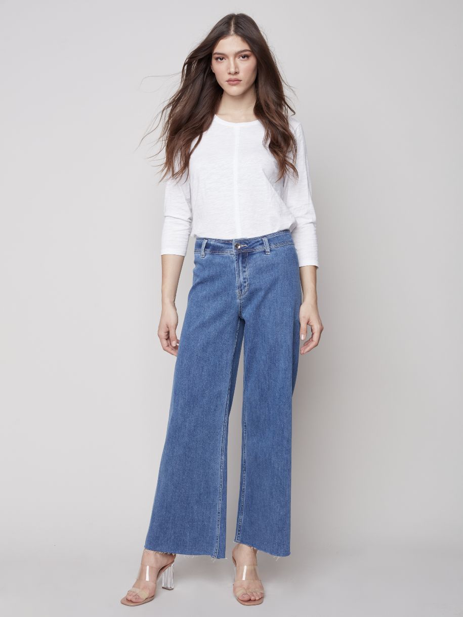 JEANS 7/8 JAMBE LARGE SANS COUTURE CÔTÉ