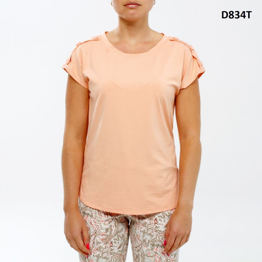 T-SHIRT CHIC UNI BOUTON ÉPAULES RAY/SPAN