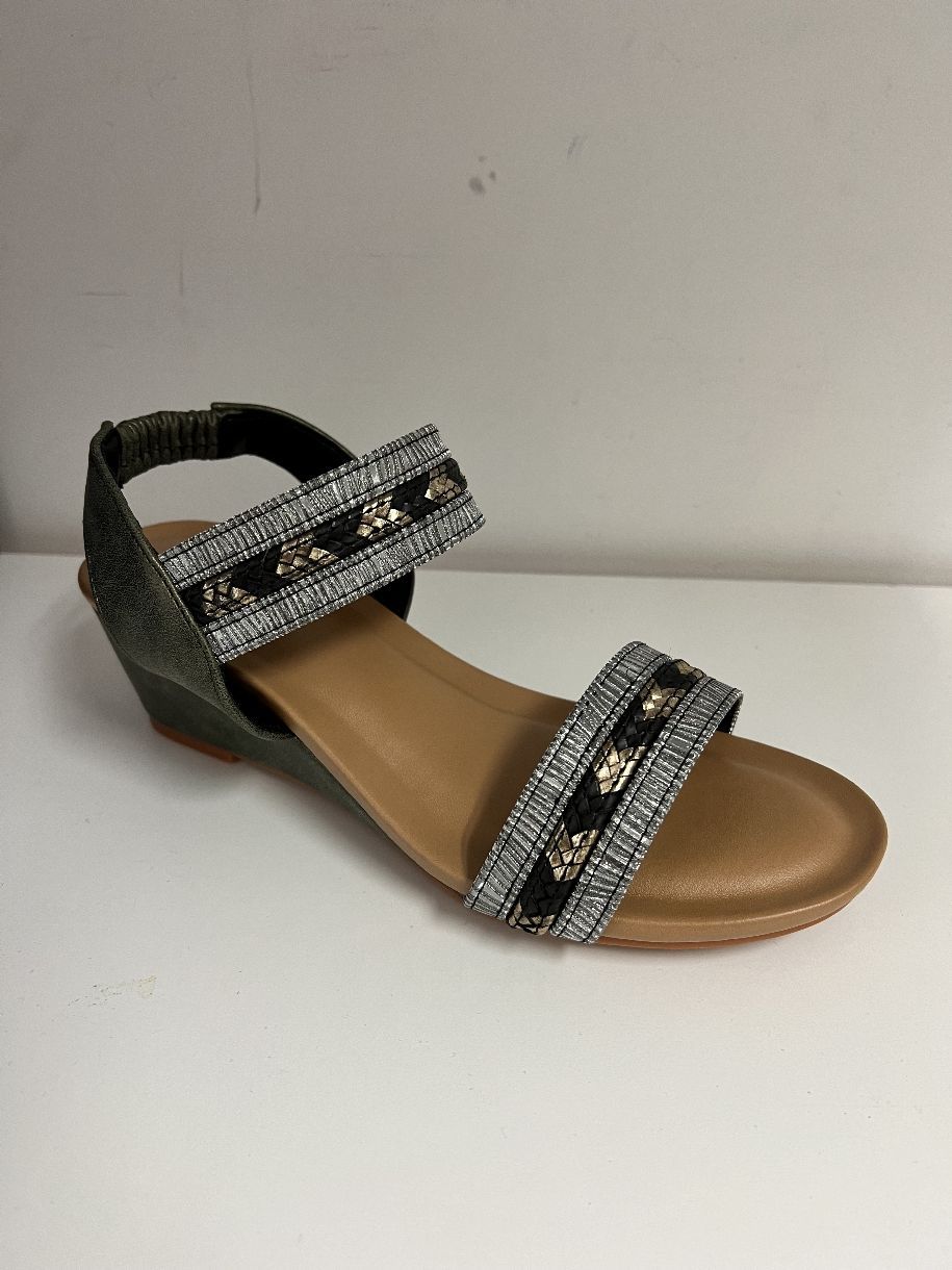 SANDALE COMPENSEE SIMILI CUIR BRILLANT